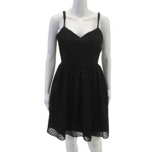 Aiden Women Fit & Flare Black Chevron V-Neck Sleeveless Polyester Dress Size 8